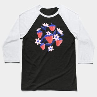 Summertime Strawberries on a Blue Vine Baseball T-Shirt